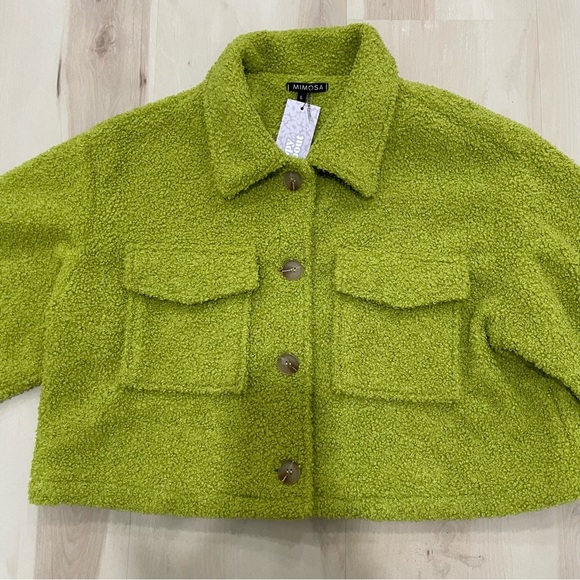 NWT Mimosa Women’s Large Textured Green Jacket Crop Boxy Fit Button-Up - Picture 6 of 11